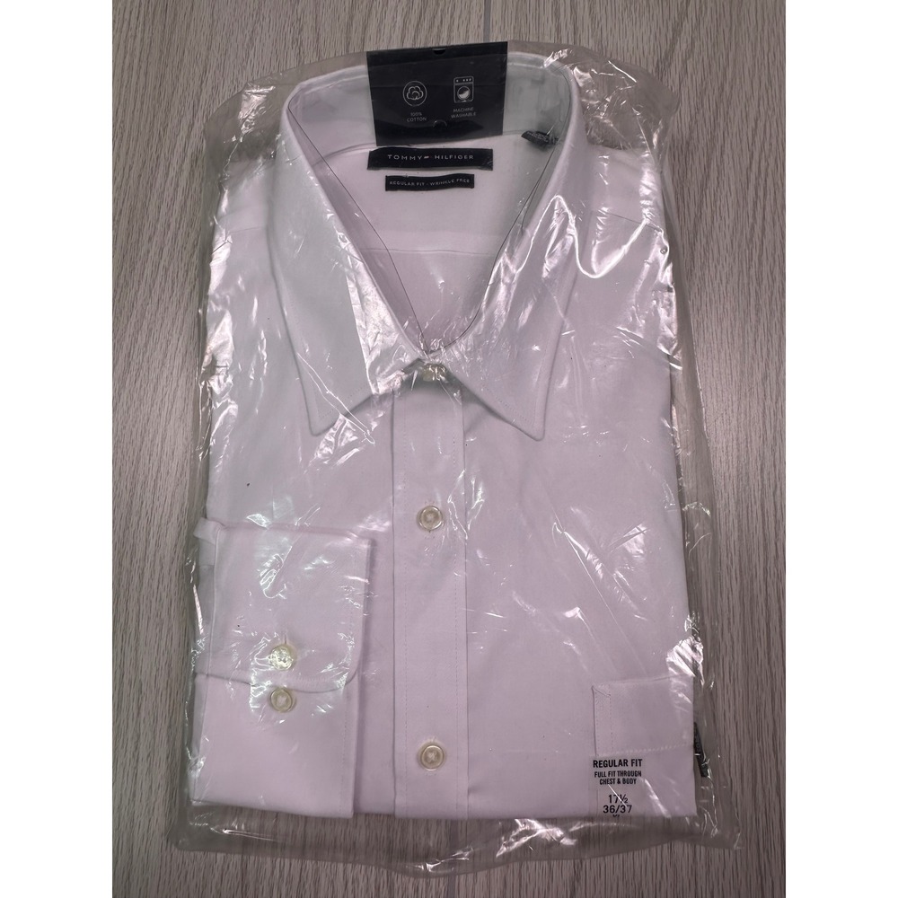 Tommy Hilfiger Mens White Regular Fit Wrinkle Free Dress Shirt‎ 17.5 36/37 NWT